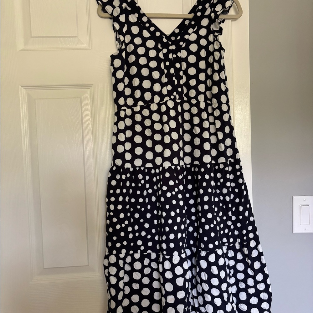 LOFT Black and White Polka Dot Midi Dress